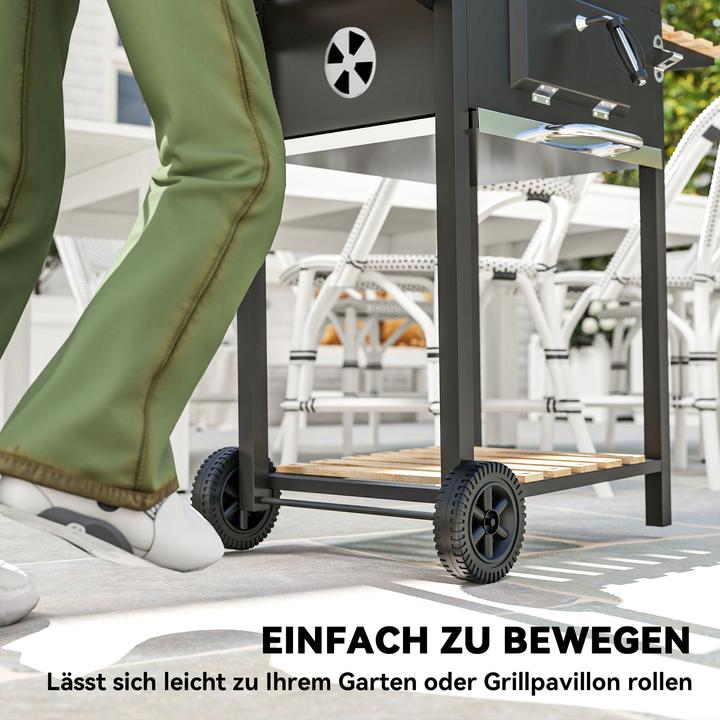 Image du produit Outsunny Holzkohlegrill Edelstahl, Kiefernholz Schwarz (36 cm)