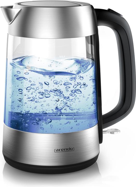 Arendo Wasserkocher 1,7 l, 2200 W, Edelstahl & Glas, automatische Abschaltung, Kalkfilter, LED (1.70 l)