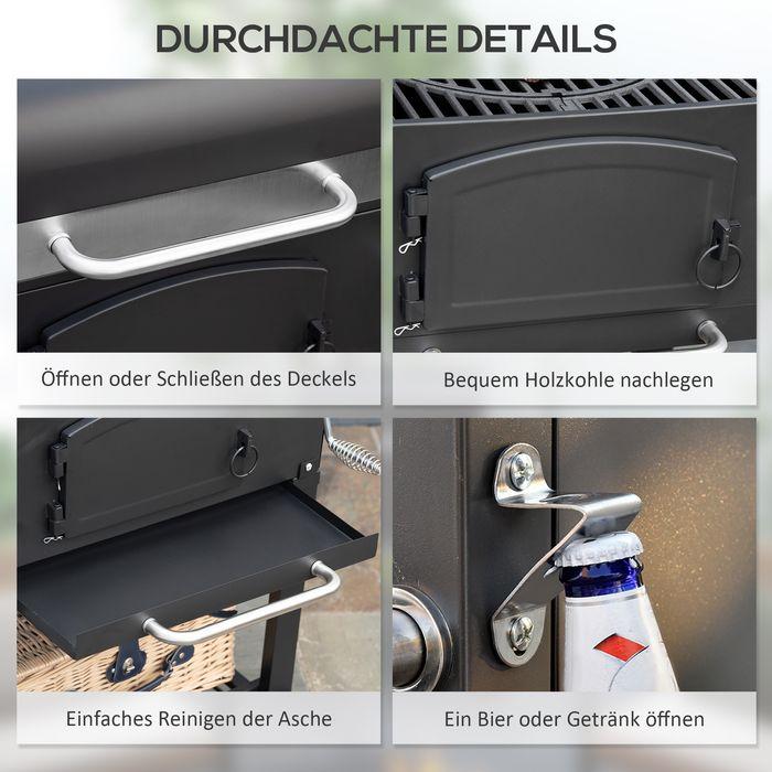 Image du produit Swisshandel24 Barbecue au charbon de bois BBQ Barbecue de jardin avec couvercle, étagères, fumoir, plaque (54 cm)