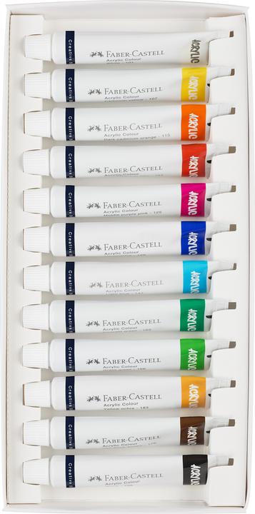 Produktbild Faber-Castell Acrylfarbe in Tube, 12er Kartonetui hochpigmentierte, lichtechte Farben mit glänzendem (DAA326, 20 ml)