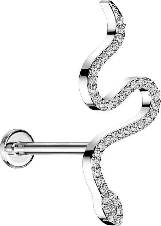 Produktbild Star Piercing Micro Labret Innengewinde silber Schlange gross Kristalle silber (Messing, Chirurgenstahl 316L)