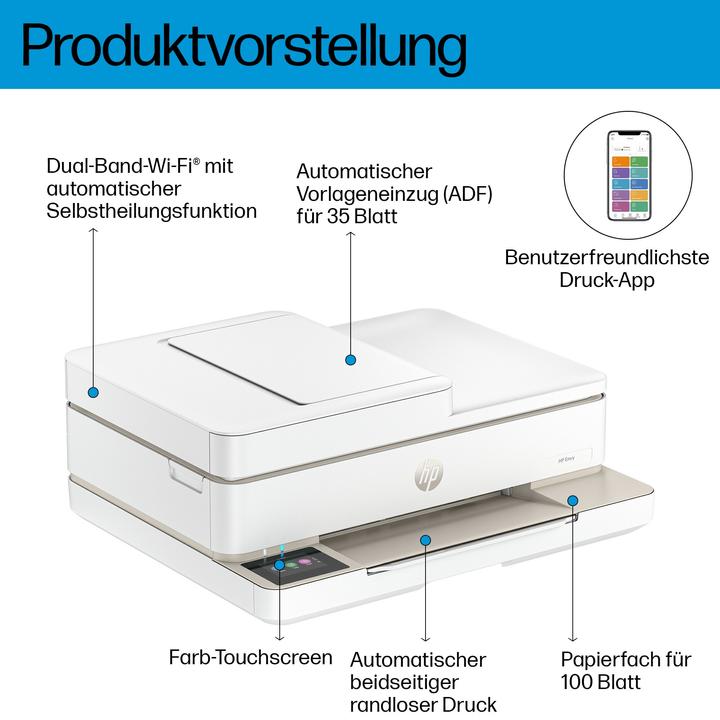 Produktbild HP Envy 6520e All-in-One-Drucker, Thermal Inkjet, Farbdruck, 4800 x 1200 DPI, Farbkopieren, Farbscan (Farbe)
