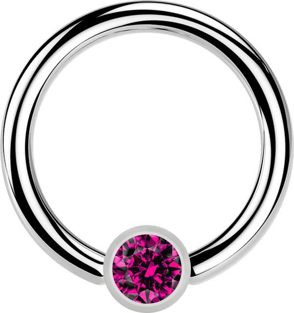 Star Piercing Micro Ball Closure Ring silber und Kristall fuchsia (Chirurgenstahl 316L)