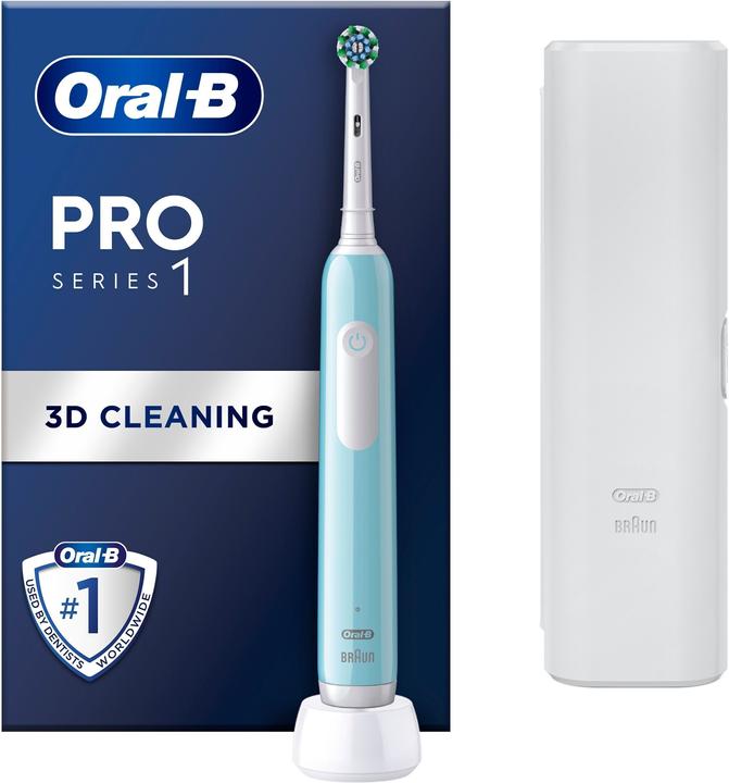 1 travel case, 1 replacement brush head, Oral-B Pro Series 1 Blue electric toothbrush handle
