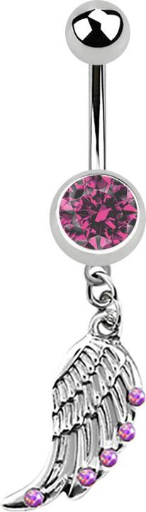 Actual product image Star Piercing Banana silver with pendant wings and opal pink (without brass, Surgical steel 316L)