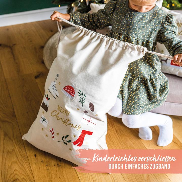 Produktbild Papierdrachen Geschenksäckchen zu Weihnachten - Cremefarben bunt (Geschenkpapier, 1 x)