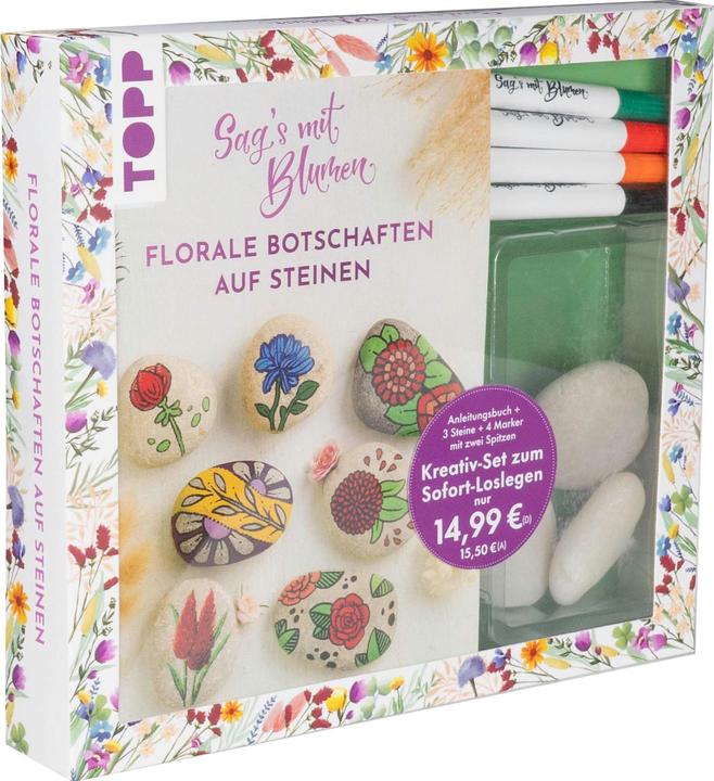 Actual product image Kreativ-Set: Sag's mit Blumen - Florale Botschaften auf Steinen. Mit Anleitungsbuch und Mat (German, Ludmila Blum, 2024)