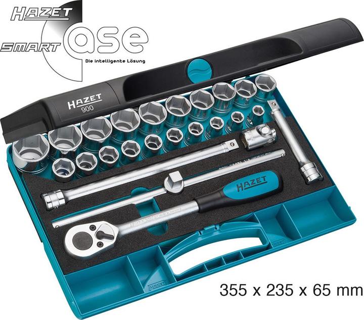 Actual product image HAZET Socket set 900 ∙ Square, hollow 12.5 mm (1/2 inch) ∙ Outside hexagon traction profile ∙ 10 - … (32 mm, 18 mm, 11 mm, 12 mm, 20 mm, 19 mm, 27 mm, 15 mm, 25 mm, 13 mm, 21 mm, 14 mm, 29 mm, 10 mm, 30 mm, 23 mm, 26 mm, 22 mm, 17 mm, 28 mm, 16 mm, 24 mm, 31 mm)