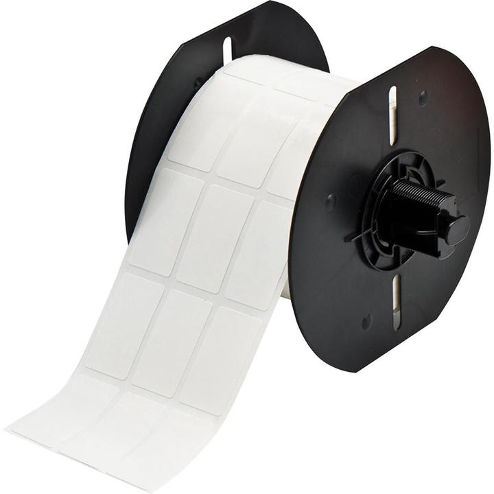 Actual product image Brady B33-95-498, vinyl fabric, white, semi-gloss, 20.32 x 36.50 mm, removable, 3-panel (2300