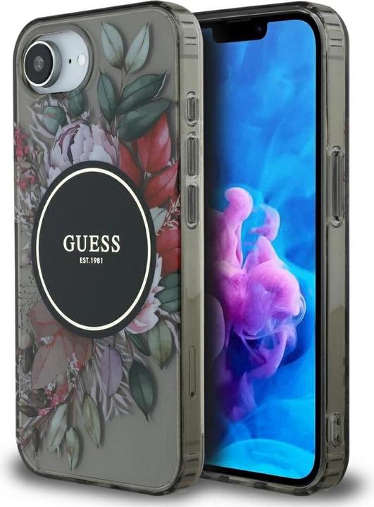 Image du produit Guess Case IML Flowers MagSafe for iPhone 16e black (Apple iPhone 16e)