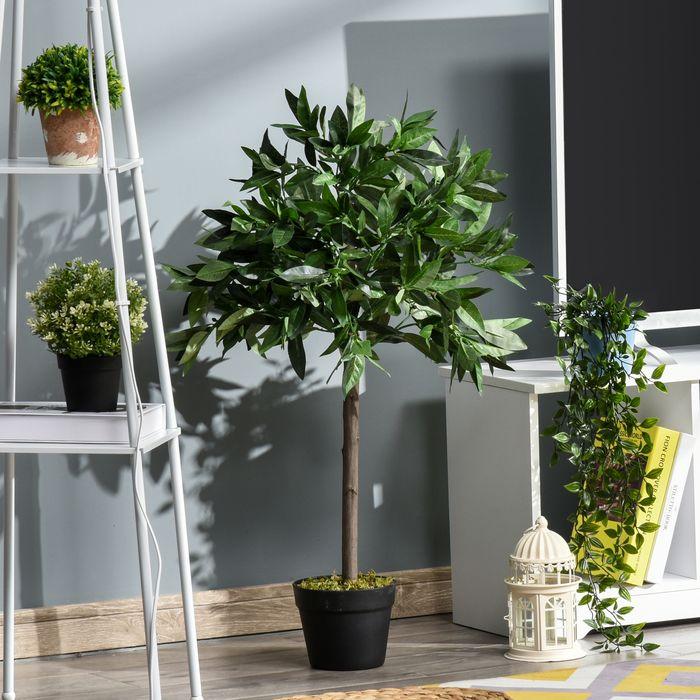 Actual product image Swisshandel24 2er-Set Künstlicher Lorbeerbaum 90 cm Kunstpflanzen im Zementtopf, Zimmerpflanze (90 cm)
