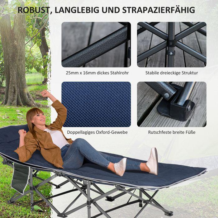 Produktbild Swisshandel24 Campingbett klappbar Feldbett mit Kopfkissen, 188x64.5x53cm, dunkelblau