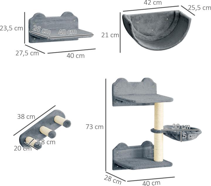 Actual product image PawHut Katzen Kletterwand Spanplatte, Polyester Grau (73 cm, Grey)