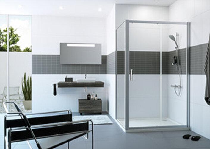 Image du produit Hüppe Classics 2 Porte coulissante à 4 angles en 1 partie avec segment fixe, largeur:155 cm, haute (204 cm, 87 cm, 11 cm)