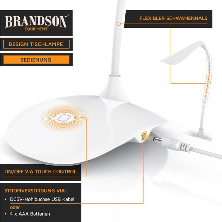 Produktbild Brandson USB Lampe, LED Schreibtischlampe, LED Tischlampe Tischleuchte Nachttischlampe, 3 Helligkeitsstufen (70 lm)