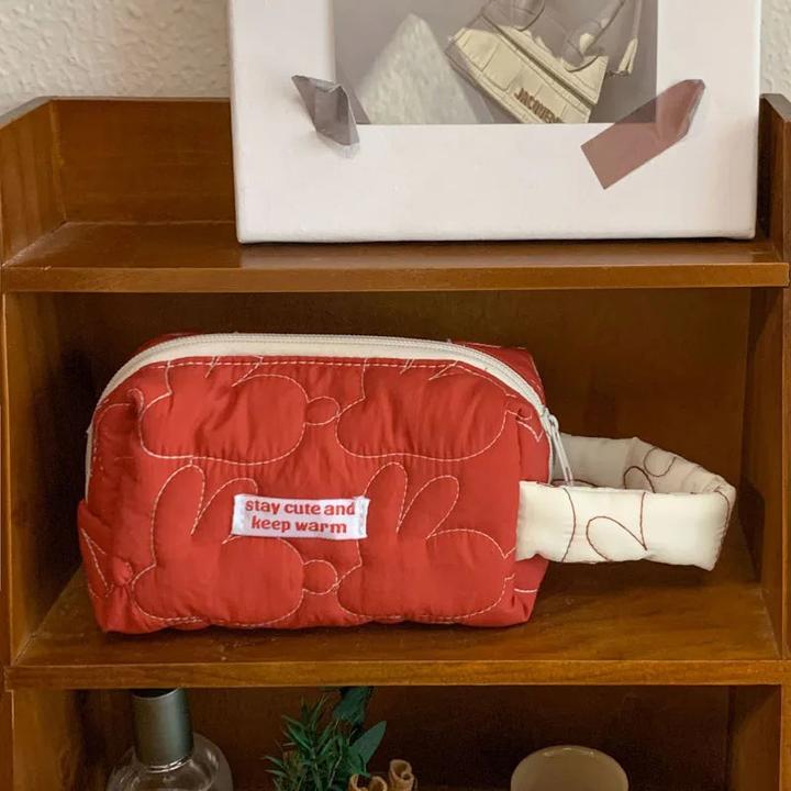 Produktbild Only-Bags.Store Gesteppte Baumwolle Flip Kosmetiktasche Fälle Makeup Pouch Travel Organizer Lagerung Taschen mit