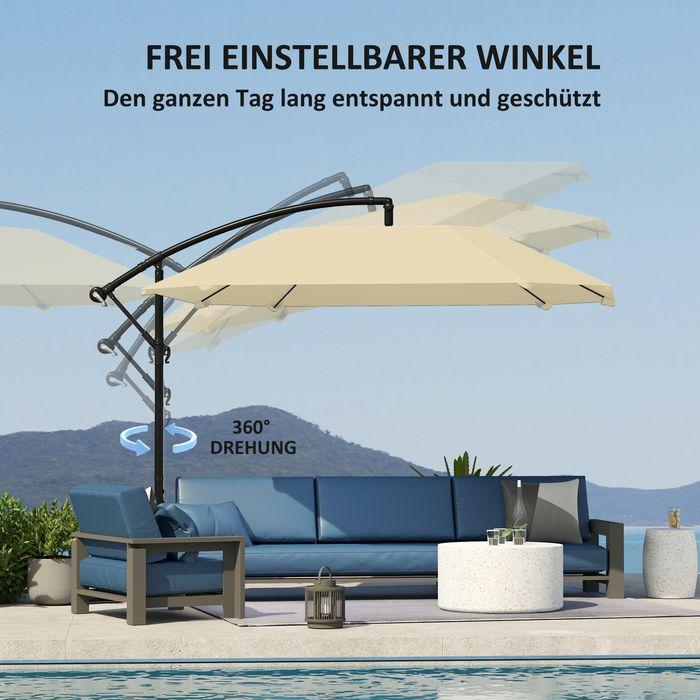 Produktbild Swisshandel24 Ampelschirm Alu Ø 260 cm, Kurbelschirm mit Ständer, neigbar kippbar Beige (2.60 m)
