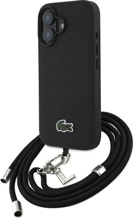 Lacoste Case Iconic Petit Pique Crossbody Cord MagSafe for iPhone 16 Plus black