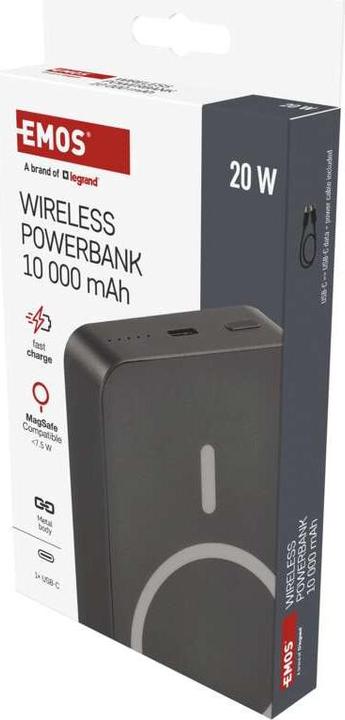 Immagine prodotto Emos Powerbank WI 1046, 10 000 mAh, 20 W+Wireless, grigio (10000 mAh, 20 W, 38.50 Wh)