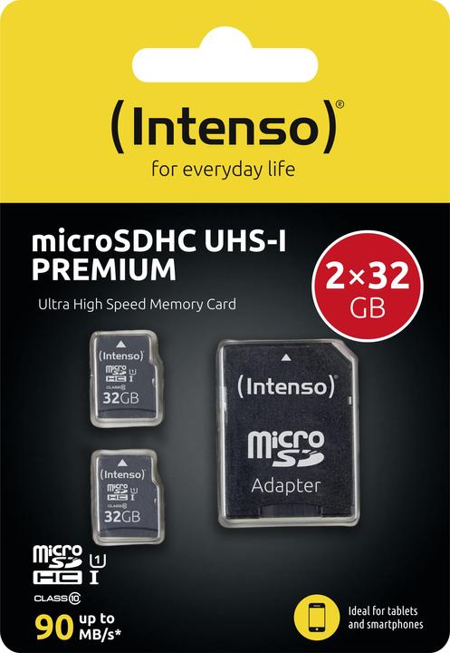 Actual product image Intenso UHS-I Premium (2-Pack) (32 GB, microSD, microSDHC, U1, UHS-I)