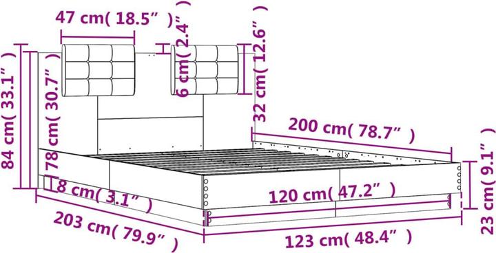 Actual product image VidaXL Bed frame with Sonoma oak headboard (120 x 200 cm)
