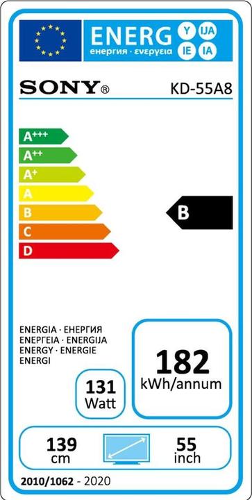 Label énergétique Sony OLED KD55A8 (55", OLED, 4K, 2020)