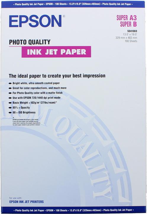 Epson Photo Quality Ink Jet Paper, 100 sheets (102 g/m², A3+, 100 x)