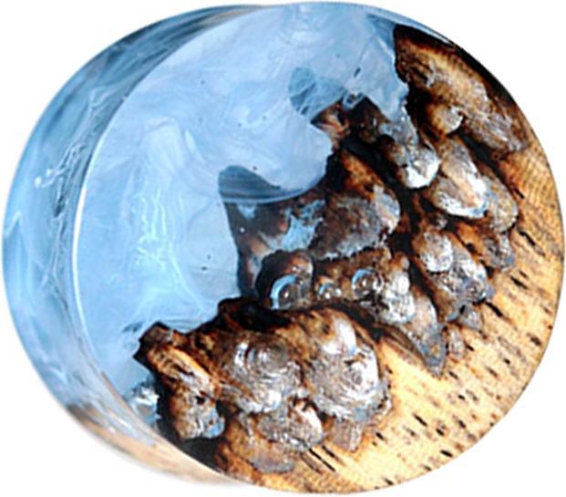 Actual product image Star Piercing Flared Plug Cave with Smoke Epoxy Blue Tamarind Wood (without brass, Organic)