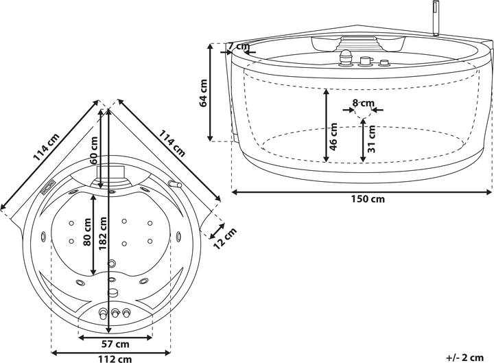 Image du produit Beliani Baignoire-jacuzzi avec haut-parleur Bluetooth blanc modèle d'angle 150 x 114 cm MILANO (412 l, 181 cm, 150 cm)