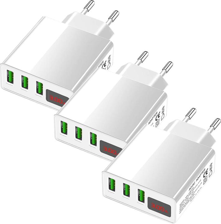 Image du produit Casativo Lot de 3 blocs d'alimentation USB intelligents à 3 ports avec indicateur LED, blanc