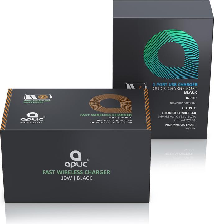 Image du produit Aplic Chargeur sans fil Qi + chargeur USB Quick Charge 3.0 (10 W)