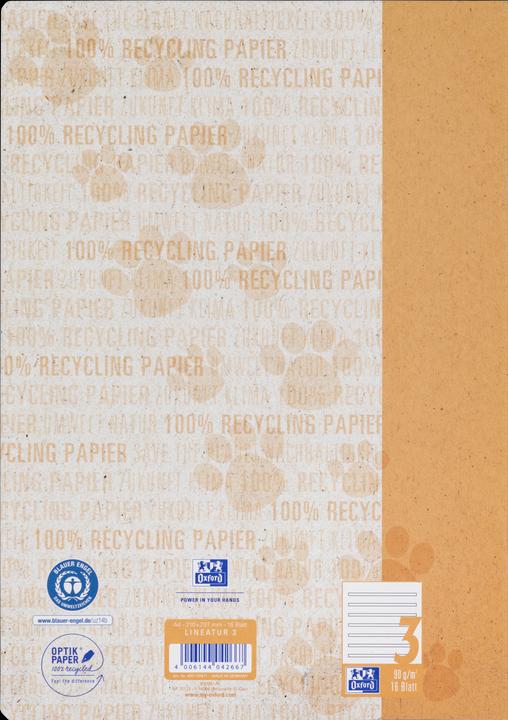 Image du produit Oxford Cahier d'école recyclé, A4, linéature 3 (A4, Quadrillé)