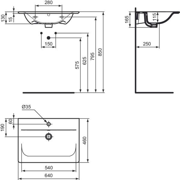 Actual product image Ideal Standard Connect Air 64 cm white pedestal washbasin E028901 (460 mm, 640 mm)