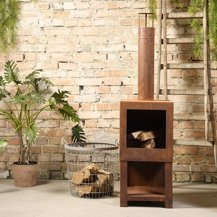 Actual product image Esschert Design Terrassenofen mit Holzlager, Rostbraun