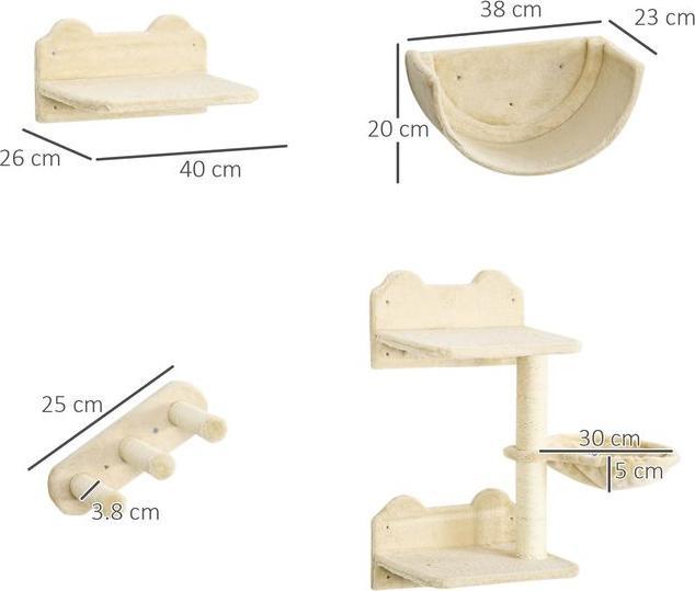 Immagine prodotto Swisshandel24 Katzen Kletterwand 4 tlg, Katzenkratzbaum inkl. Klettern, bis 5kg (23.50 cm, Beige)