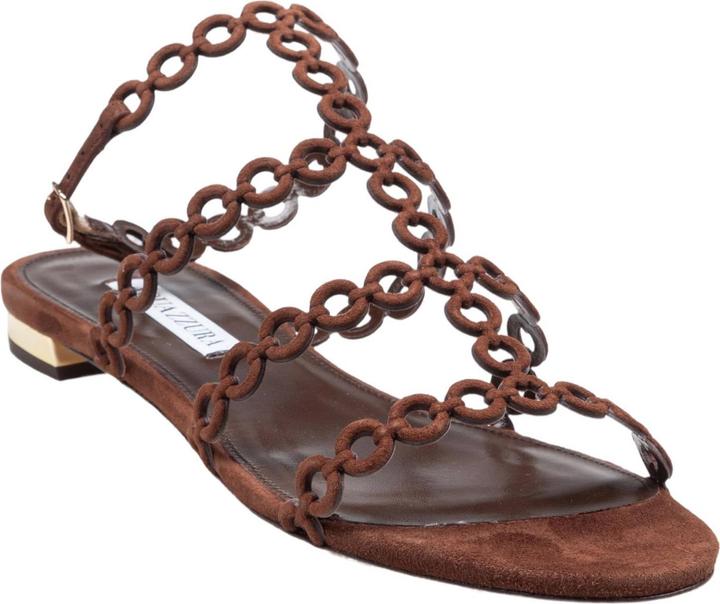 Image du produit Aquazzura Aquazzurra flat infinity chain ​​suede sandal brown color (40)