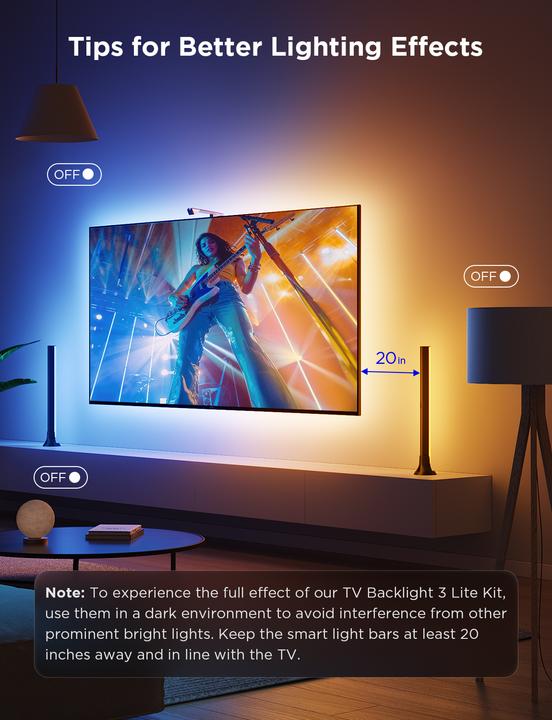 Produktbild Govee TV Backlight 3 Lite Kit (Warmweiss, RGBIC, 41 cm, Indoor)