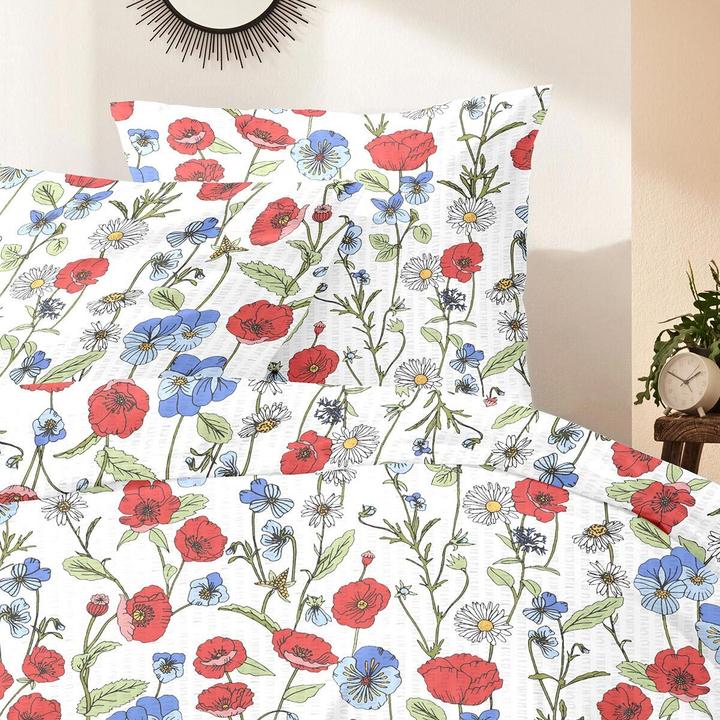 Produktbild Enrico Coss Baumwoll Seersucker Bettwäsche Dresden rot blau (Bettwäsche Set, 155x220 cm + 80x80 cm)
