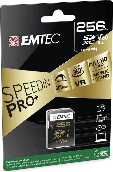 Actual product image Emtec SD 256GB UHS-II U3 V60 Ultra Pro (256 GB, SDXC, U3, UHS-II)