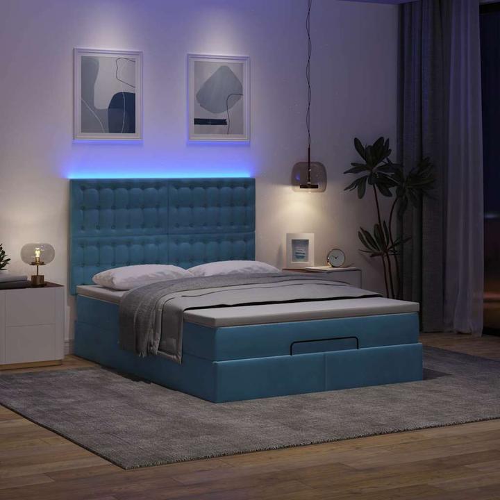 Produktbild VidaXL Ottoman-Bett mit Matratzen & LEDs Dunkelblau 140x190 cm Samt (140 x 190 cm)