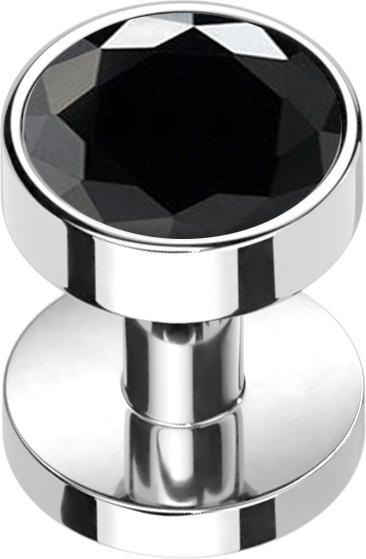 Star Piercing Skin Diver silber mit Kristall schwarz (ohne Messing, Titan G23)