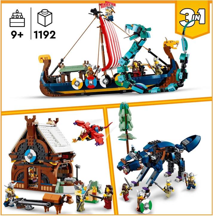 Produktbild LEGO Wikingerschiff mit Midgardschlange (31132, LEGO Creator 3-in-1)