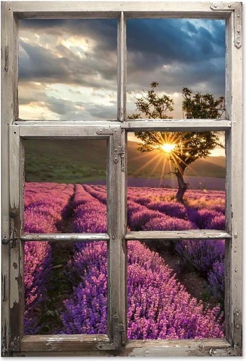 Image du produit Trenddeko 3D fenêtre shabby - Fleur de lavande en Provence (41 x 60 cm)
