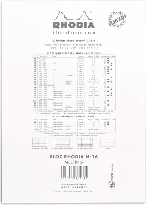 Valori nutrizionali e ingredienti Rhodia Blocchi pinzati 80g Basi (A5, Rigatura speciale)