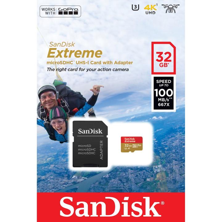 Produktbild SanDisk microSDHC Action SC 32GB Extr.100MB A1 (32 GB, microSDHC, U3, UHS-I)