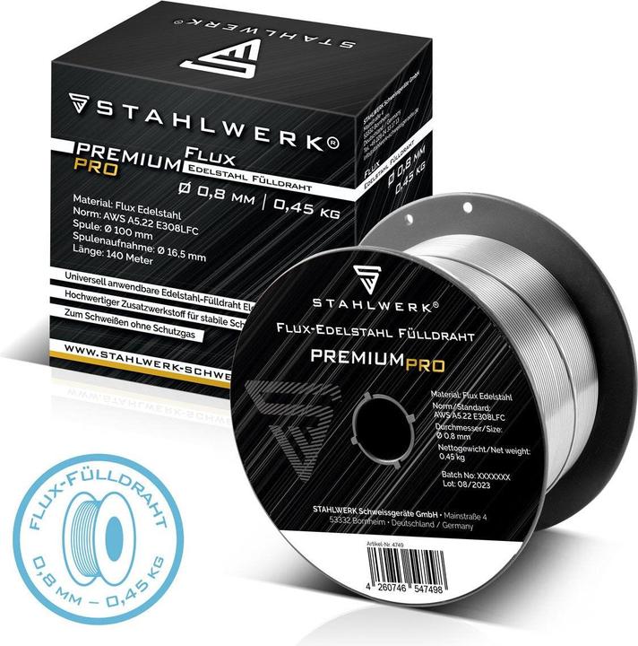 Actual product image Stahlwerk Cored wire FLUX stainless steel E308LFC 0.8 mm 0.45 kg Wire reel Wire spool