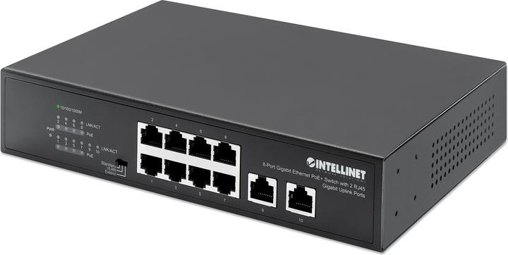 Intellinet Switch PoE+ Gigabit Ethernet a 8 porte con 2 porte di collegamento Gigabit RJ45 (10 Porti)