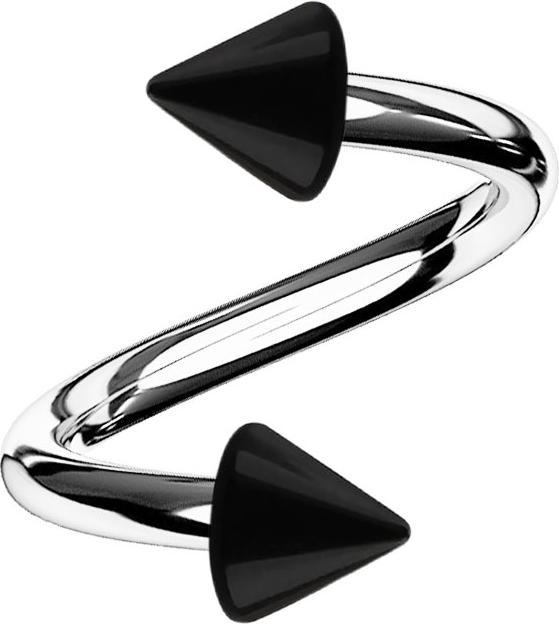 Actual product image Star Piercing Micro spiral silver with two cones black (Surgical steel 316L, without brass, Acrylic)