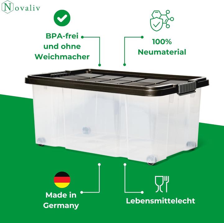 Produktbild Novaliv 8x Aufbewahrungsboxen mit Deckel Gross 45L Anthrazit Nestbar stapelbar mit Clipverschluss Rol (45 l)