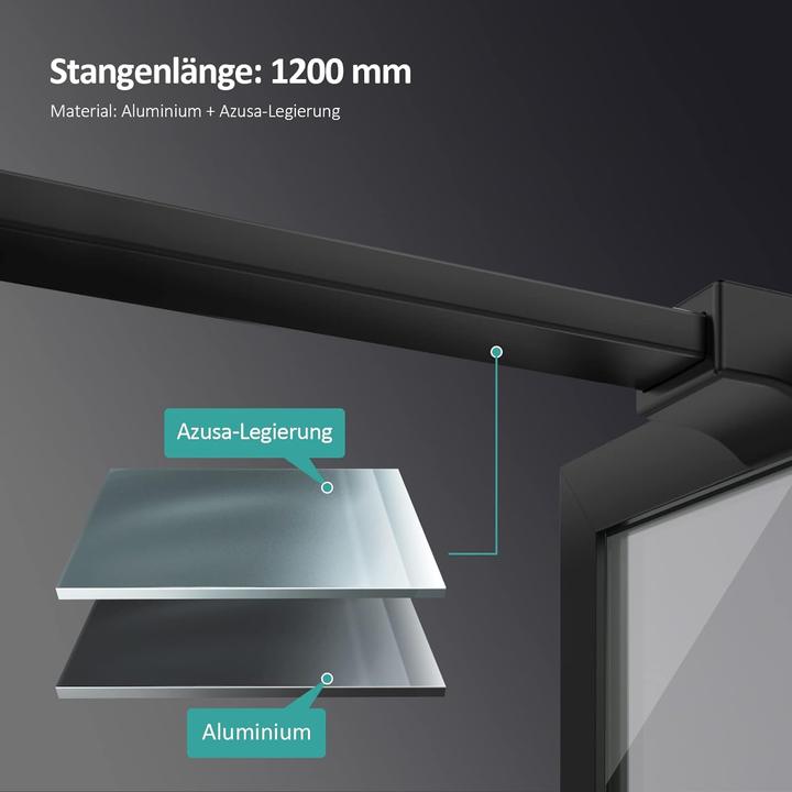 Actual product image Emke Walk-In Shower Screen, Glass 120x195cm, 8mm Glass, Easy-Clean, Shower Partition, Black (195 cm, 120 cm, 200 cm)